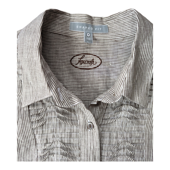 Foxcroft Shaped Fit 100% Linen Striped Button Down 14 - Picture 6 of 6